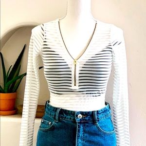 Sheer Striped Bodysuit w/Zipper